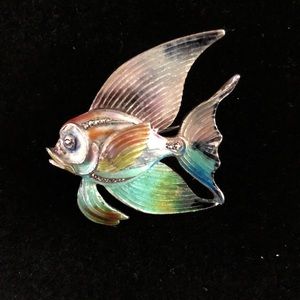 STERLING SILVER & HEMATITE FISH PIN